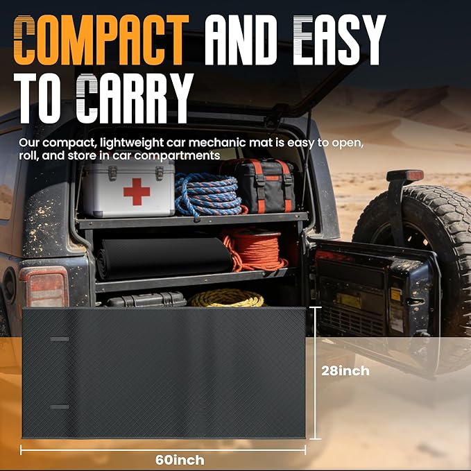 Magic Creeper Rolling Mat, 60" x 28" Portable Car Repair Mat, Foldable Mechanics Mat with Storage Bag for Low Clearance Vehicles and Uneven Surfaces, Garage Floor Work
