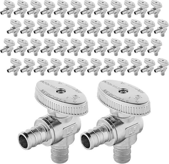 (Pack of 50) Seelink Pex Crimp 1/4 Turn Angle Stop Valve, 1/2" Pex Barb Crimp (F1807), Chrome Plated Brass(VALVE102-50Pack)