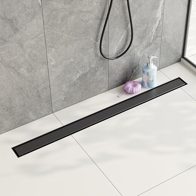 Neodrain Shiny Black 36 Linear Shower Drain, Linear Drain with 2-in-1 Flat & Tile Insert Cover, Rectangle Shower Floor Drain, Adjustable Leveling Feet, Hair Strainer, CUPC Certified(Glitter Black)