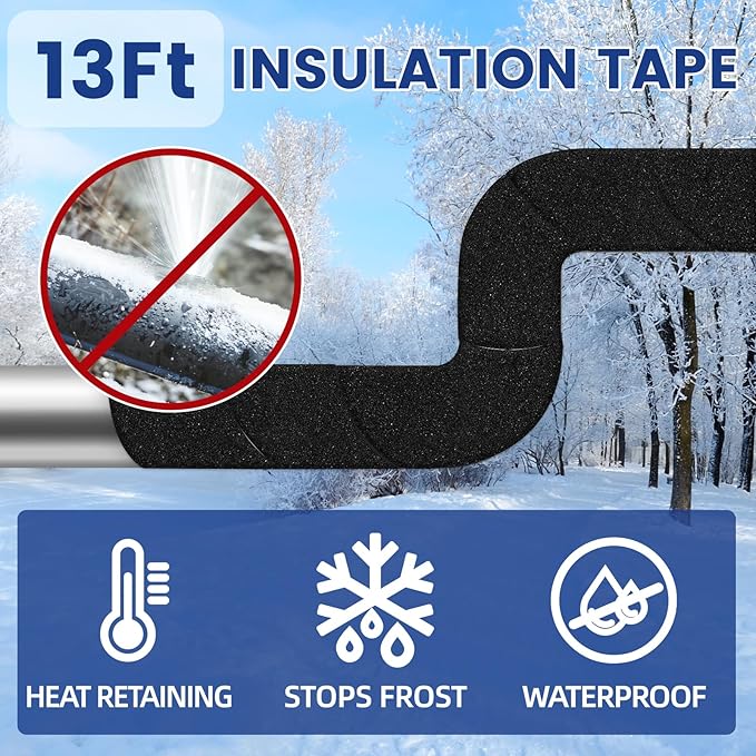 MAXKOSKO Pipe Insulation Tape, 13 Ft x 2 in Outdoor Water Pipe Wrap Insulation Roll, Foam Insulated Wrap Self-Adhesive for Pipe Freeze Protection, Heat Tape for Water Pipes, Copper PVC AC Line