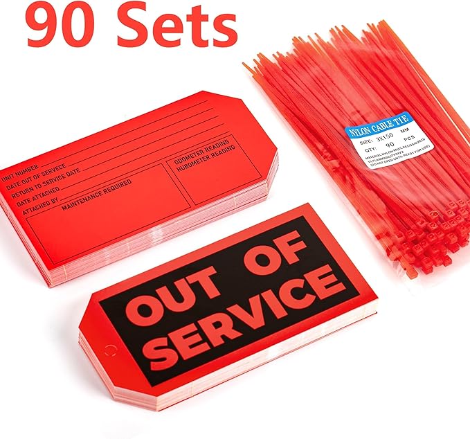 90Sets Out of Service Tags with Adjustable Zip Ties Repair Label for Machine Equipment Inspection Maintenance 5.51 X 2.76inch Red