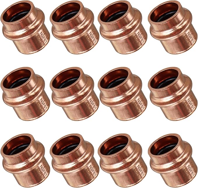 Copper Press Fittings 1/2" Copper End Cap, Zero Lead 1/2" Coopers Press Cap End Plug Coppers Pipe Caps for Plumbing,OD 5/8”,Use with Hydraulic Press Fitting Tool,12PCS
