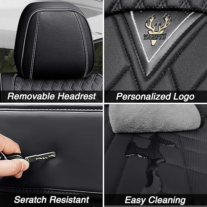 Car Seat Covers for Jaguar E-PACE 2018-2024,Breathable Nappa Leather Car Seat Protector,Front Seat Covers Automotive Seat Cushion with Airbag Compatible(Front Seats,Black)
