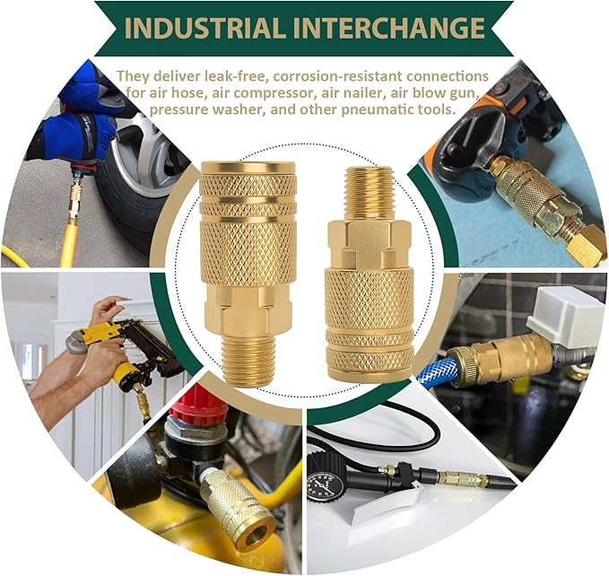 12Pcs 1/4 Inch Air Hose Fittings, 1/4'' NPT Male Industrial Couplers, 1/4-Inch Air Line Quick Connect Fittings, Air Tool Fittings for Air Compressor Hose Repair Accessories