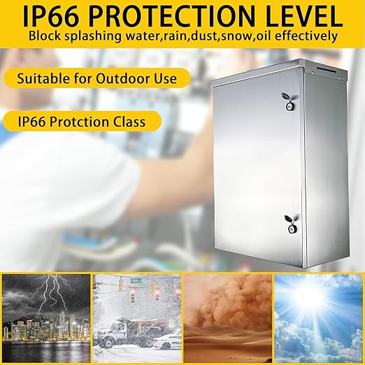 MJ-Box Steel Electrical Enclosure Box 32 x 24 x 12'' 304 Stainless Steel Electrical Enclosure IP66 Waterproof & Dustproof Outdoor/Indoor NEMA 4X Stainless Steel Enclosure