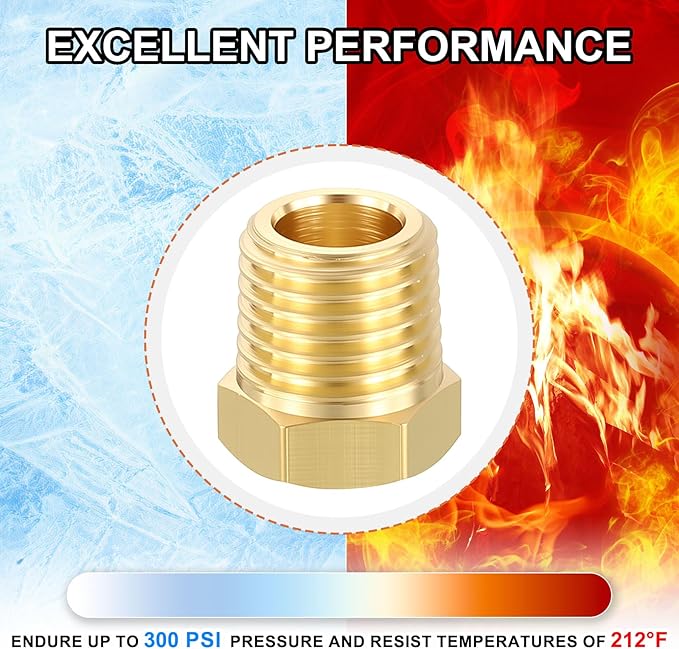15 Pack Male to FeMale Adapters, 1/4" Male NPT x 1/8" FeMale NPT Brass Hex Bushing Reducer for Industrial, Automotive, Fluid Transfer, Home Gardening, Water Treatment