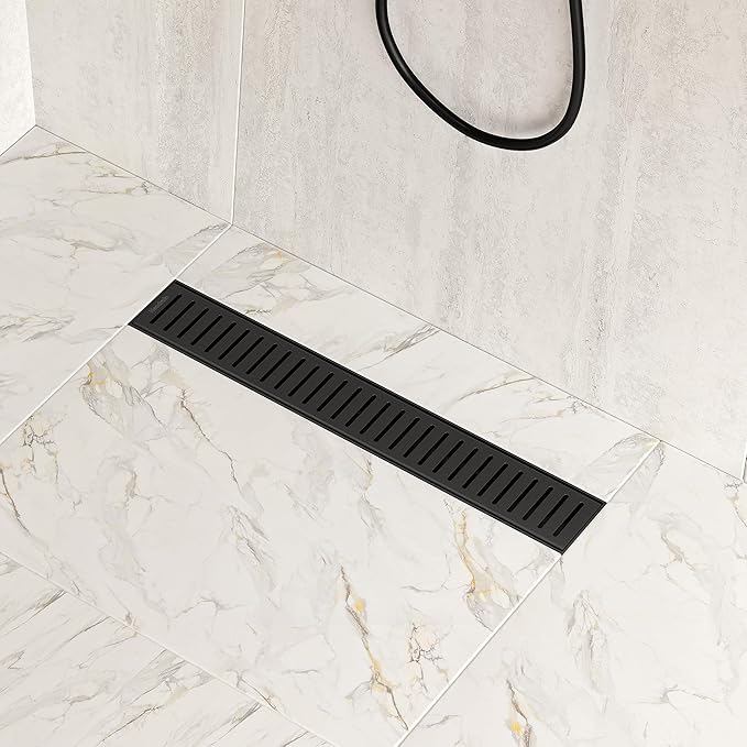 Neodrain 18" Matte Black Linear Shower Drain Shower Linear Drain, Removable Capsule Pattern Grate, Bathroom 304 Stainless Steel Rectangle Shower Floor Drains- CUPC Certified