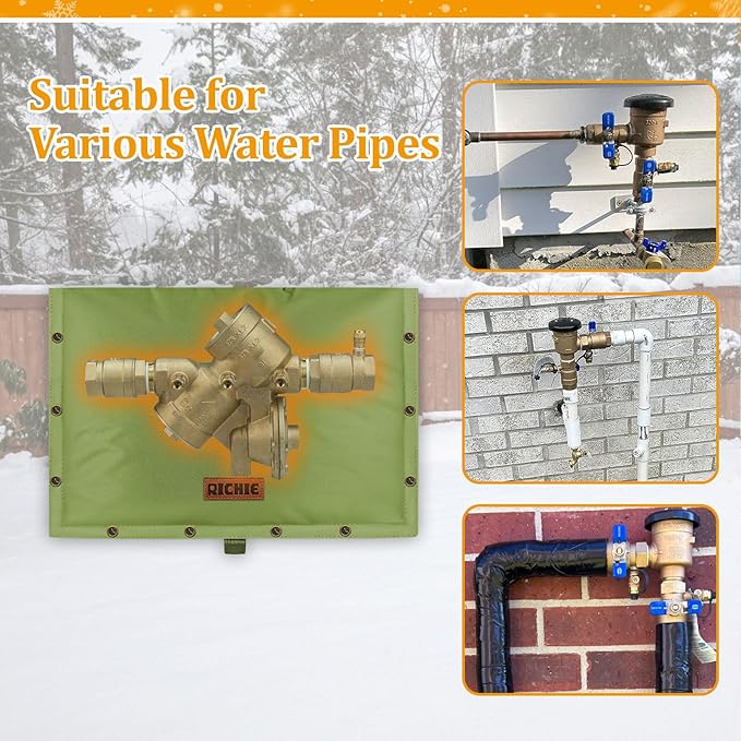 Backflow Preventer Insulated Cover (5°F) for Winter Freeze Protection, 21"W x 16"H Thickened Pressure Reducing Value & Well Pump Cover, Outdoor Waterproof Insulation Pouch for Sprinkler Valve, Green