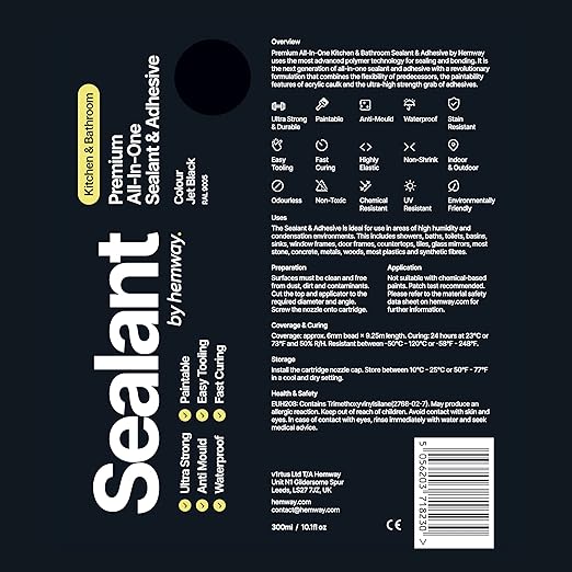 Jet Black Kitchen Bathroom Hybrid Polymer Sealant Adhesive 13.1oz All in One Waterproof Weatherproof Joint Paintable Indoor Outdoor Bath Shower Sink Window Board Door RV Roof Wood Leak - 1 Pack