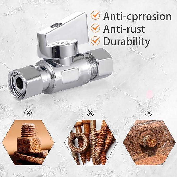 reezliy 2 Pack Chrome Brass 3/8" Comp FIP x 3/8 Inch Compression MIP Quarter Turn Water Straight Angle Stop (Add on) Valve for sink or toilet,water supply
