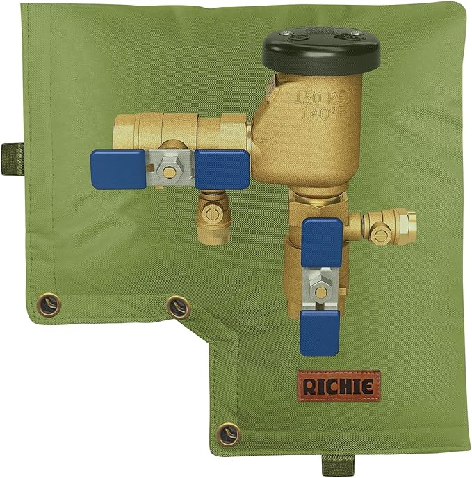 Backflow Preventer Insulated Cover (5°F) for Winter Freeze Protection, 13"W x 12"H Thickened Pressure Vacuum Breaker & Well Pump Cover, Outdoor Waterproof Insulation Pouch for Sprinkler Valve, Green