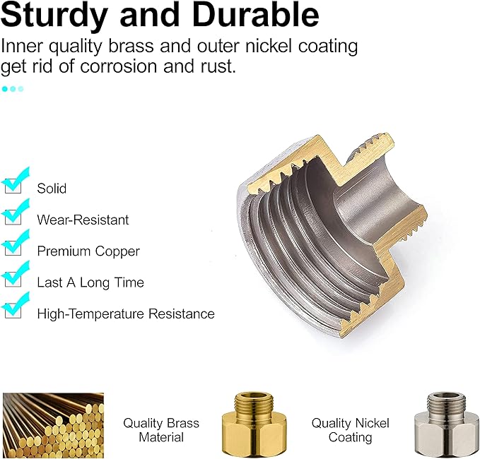 G 1/2 Female to 3/8 Male COMP Reducer Adapter, Brass Pipe Fittings Water Hose Adapter, Compression Fitting for Kitchen Bathroom Faucet, Pipe Connector with Rubber Washer,(2 Pack)