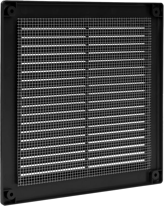 Repa Market 8 x 8 Inch (Outer) Black Square Air Vent Cover - Plastic Fresh Air Intake Vent - AC Cover with Nylon Mesh Screen, Wall, Ceiling HVAC Return Air Register, Modern Soffit Vents