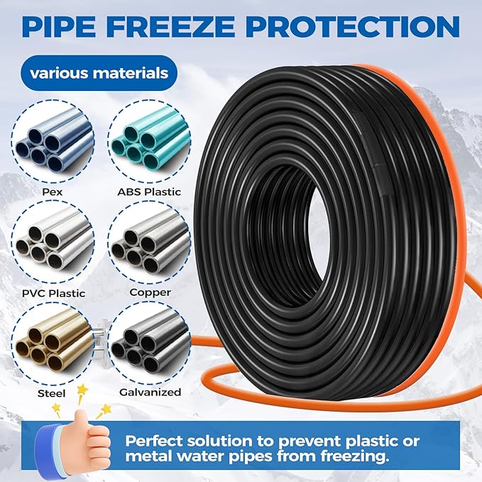 30FT（3FT-200FT） Pipe Heating Cable for Pipe Freeze Protection, Heat Cable for Water Pipes(Metal and Plastic), Pipe Heat Tape Keeps Water Flowing at -40°F 5w/ft, 120V Plumbing fixture
