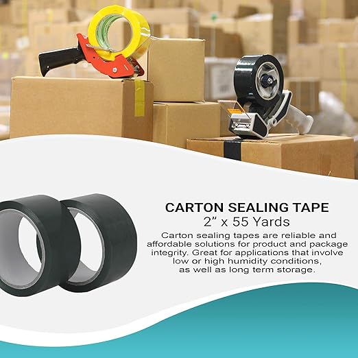 APQ 36 Rolls of Carton Black Sealing Tape 2” x 55 Yards. Thickness 2 Mil. 50 Mic Polypropylene Pressure Sensitive Tape for Packing, Shipping, Moving Boxes. Acrylic Adhesive. No Weathering, Yellowing.
