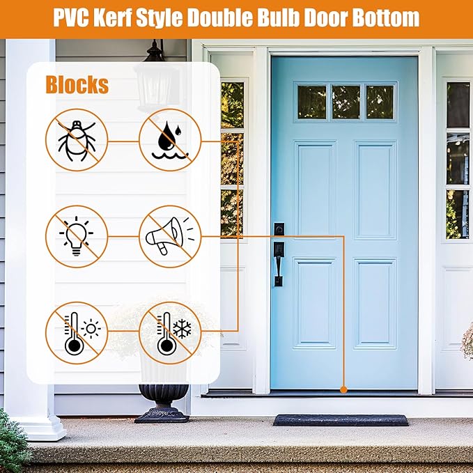 2 Pack 36" Replacement Door Sweep Hardware Double Bubble Kerf Door Sweep Door Bottom with Vinyl Fins Weather Stripping Door Seal for Bottom of Door Exterior, Weatherproof Design