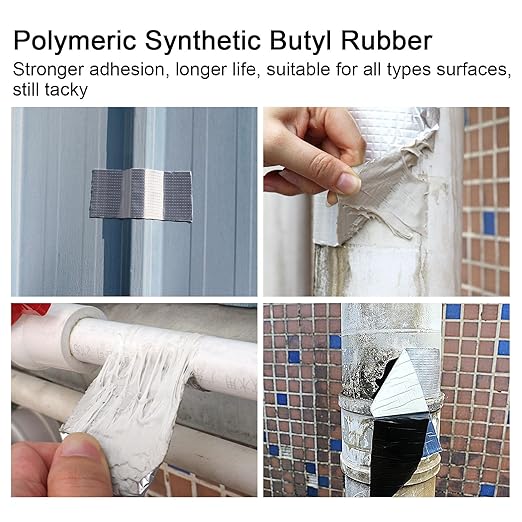 BOMEI PACK Leak Repair Butyl Tape 4”W x 33’L, Aluminum Foil Waterproof Sealing Tape for Roof Flashing, Patching and Gutter, Boat, Duct, RV, Awning