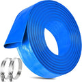 2.5 IN x 60FT Pool Backwash Hose Heavy Duty Drain Discharge Double PVC Layflat Hose with 2 Clamps, Weatherproof Burst Resistant for Water Transfer, Sump Pump, Pool Filter, Pool Drain (18.3M, Blue)