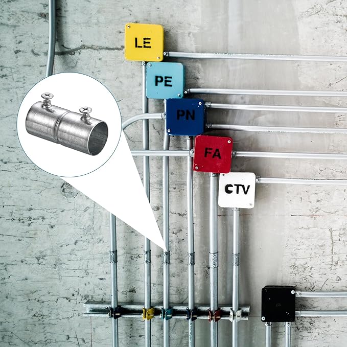 uxcell EMT Coupling, 20mm(13/16 inch) EMT Set Screw Coupling Conduit Fittings 47mm Length Electrical Conduit Pipe Connector 0.5mm Wall Thick, 10 Pack