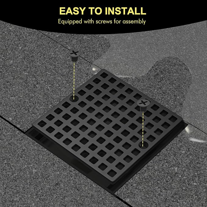 3-7/8" Matte Black Shower Drain Cover - Square Floor Drain Cover Replacement - Hair Catcher/Drain Strainer for Bathrooms, Showers, and Sinks - SUS304 Stainless Steel & CUPC Certified