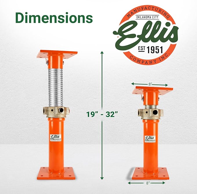 ELLIS Heavy-Duty Adjustable Steel Shore – Structural Support for Floor Leveling, Beams, and Concrete Reinforcement – 48,000 lb Safe Load Capacity – 19"-32" Adjustment