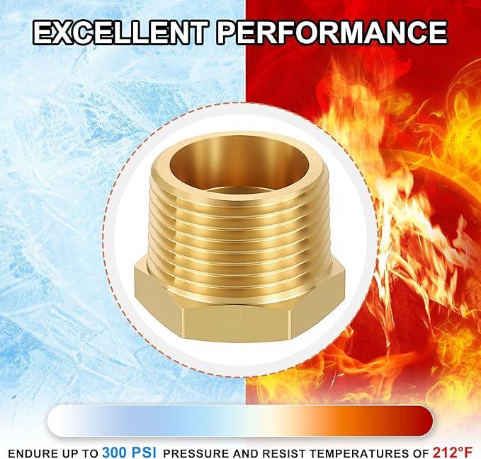 3 Pack Male to FeMale Adapters, 3/4" Male NPT x 3/8" FeMale NPT Brass Hex Bushing Reducer for Industrial, Automotive, Fluid Transfer, Home Gardening, Water Treatment