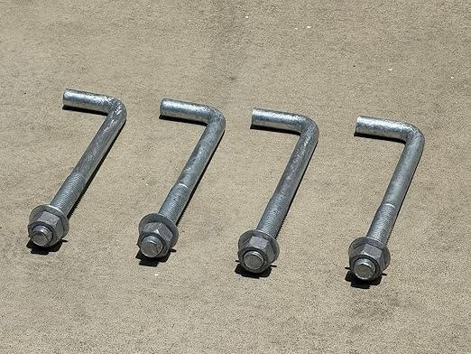 Sandbaggy 1" x 12" Threaded Concrete Anchor L-Bolts (Nuts & Washers Included) - Hot Dipped Galvanized - Sill Plate, Base Plate, Masonry, Wood, Cement Anchors, J Bolt (5, 1" x 12")