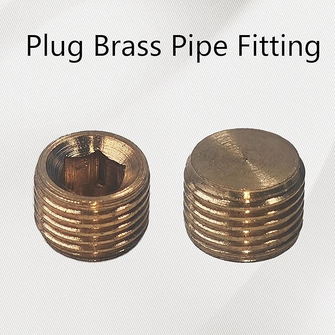 12PCS 1/8" NPT Male Plug Fitting Set, Brass Hex Counter Sunk Plugs, Internal Hex Socket Thread Pipe Plug for Closing the End of Pipe