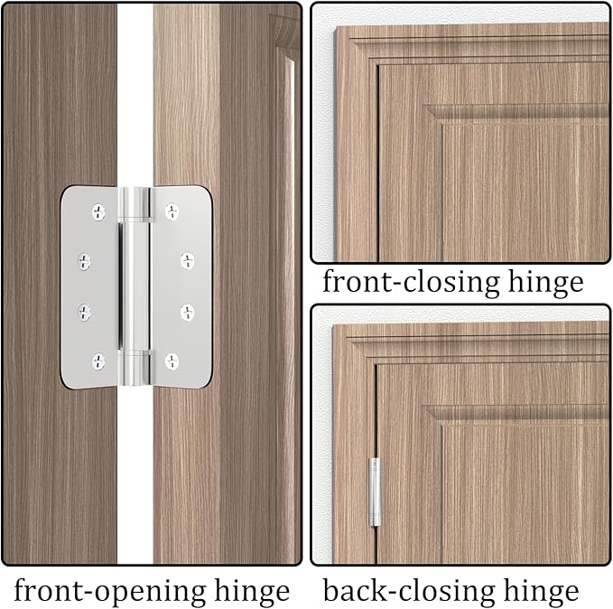 Self-Closing Door Hinges 4-Inch 304 Stainless Steel 2 Pack Spring Hinge Heavy Duty With Rounded 5/8" Radius Corner Adjustable Tension