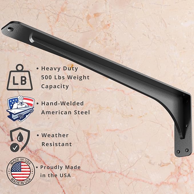 Starby Gladiator Series Solid Heavy Duty Welded 500 Lb Low Profile Granite Countertop Support Shelf Brackets Floating Shelf Discrete Slim 500 LB Capacity (2 Pack) (7" x 21" x 2.5")