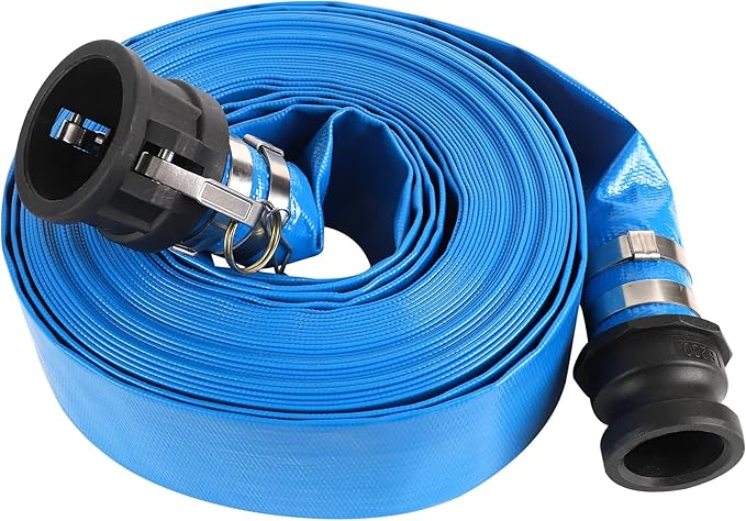 2" x 50FT Blue Discharge Hose with Camlock C and E Fittings, Reinforced PVC Lay Flat Backwash Hose Assembly, Weather and Burst Resistant, Ideal for Sump Pump Hose Pool Drain or Backwash