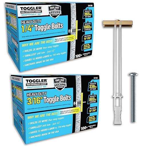TOGGLER SNAPTOGGLE Drywall Anchors & Heavy-Duty Toggle Bolts – Zinc-Plated 1/4"-20 & 3/16"-24 UNC Anchors for Hollow Walls, Plaster & Tile – 100 Pack Each with Bolts Included