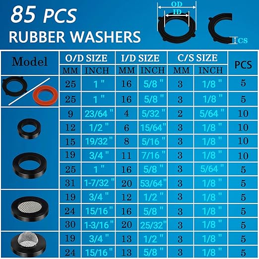 165 PCS Plumbing Hose Rubber Washers Assortment Set with Screen Filter and Silicone Washer Kit,for Shower Head Gasket Garden Hose Washing Machine Inlet Supply Lines Faucet Gaskets Replacement