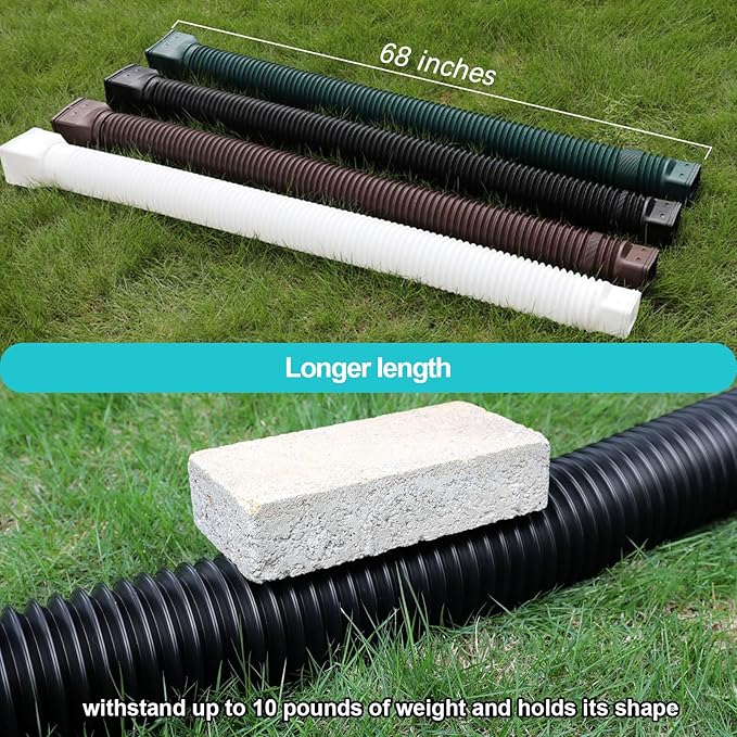 Black-2pack Rain Gutter Downspout Extensions Flexible, Drain Downspout Extender,Down Spout Drain Extender, Gutter Connector Rainwater Drainage,Extendable from 21 to 68 Inches