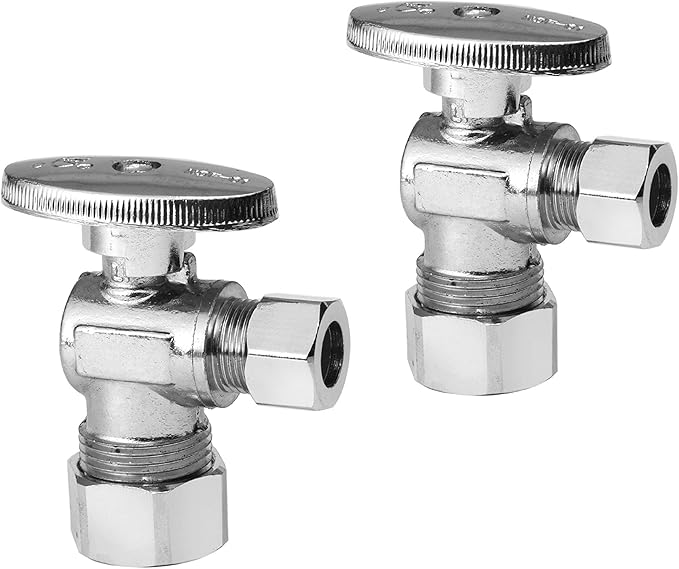 (Pack of 2) EFIELD Angle Stop Valve 1/2" Nominal (5/8" OD) Compression x 3/8" OD, 1/4-Turn,(VALVE116-2PCS)