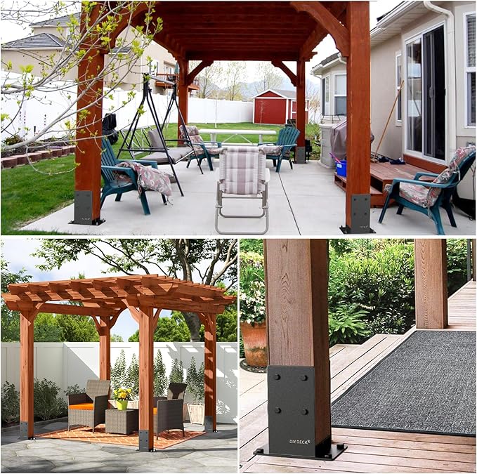 6x6 Post Base (Internal Size 5.6" x 5.6 ") Heavy Duty Stainless Steel Powder-Coated Post Anchor with Air Flow Channel Fence Post Anchor Base for Deck Railing, Pergolas, Fence Pillar, 2Pack