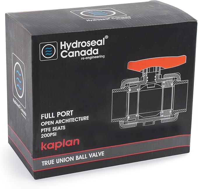 HYDROSEAL Kaplan 3" PVC True Union Ball Valve with Full Port, ASTM F1970, EPDM O-Rings and Reversible PTFE Seats, Rated at 200 PSI @73F, Gray, 3 inch Socket