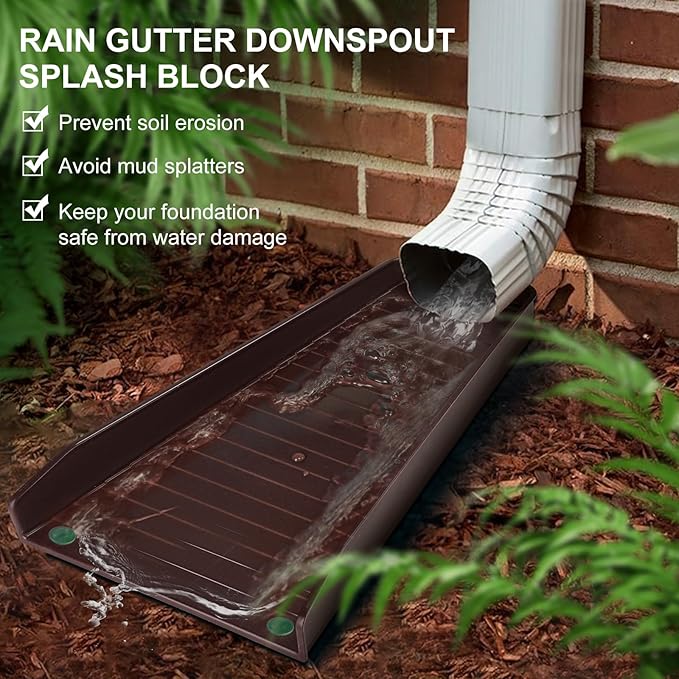 4 Pack Gutter Downspout Extensions,Rain Gutter Downspout Splash Block,Downspout Diverter,Down Spout Drain Extension,Gutter Splash Prevention Device for Cement Floor Lawn Ground (Brown)