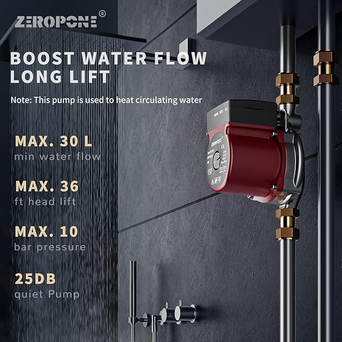 Hot Water Recirculating Pump, Water Circulator Pump, 120W 110V Automatic Circulating Pump Stainless Steel Head NPT 3/4" w/NPT 1/2" Adapter,15-9S Dual Control for Electric Water Heater System
