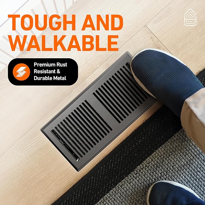 4X10 Floor Vent Covers Floor Register with Mesh Cover Trap, Heat and Air, Walkable Metal Floor Register for HVAC Duct, Contemporary, Dark Grey