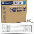24x6 Inch (Duct Opening) Aluminum 3-Way Air Flow Vent – HVAC Vent Cover for Wall or Ceiling – Quiet HVAC Wall Register with Multi-Shutter Damper – Adjustable Curved Blade - Plastic Seal for Tight Fit