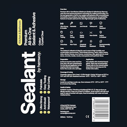 Crystal Clear Kitchen & Bathroom Sealant & Adhesive Hybrid Polymer | Superior to Silicone Caulk Sealant | Waterproof, Odorless, Paintable | Ideal for Around Bathtub, Shower, Kitchen - 300ml 1 Pack