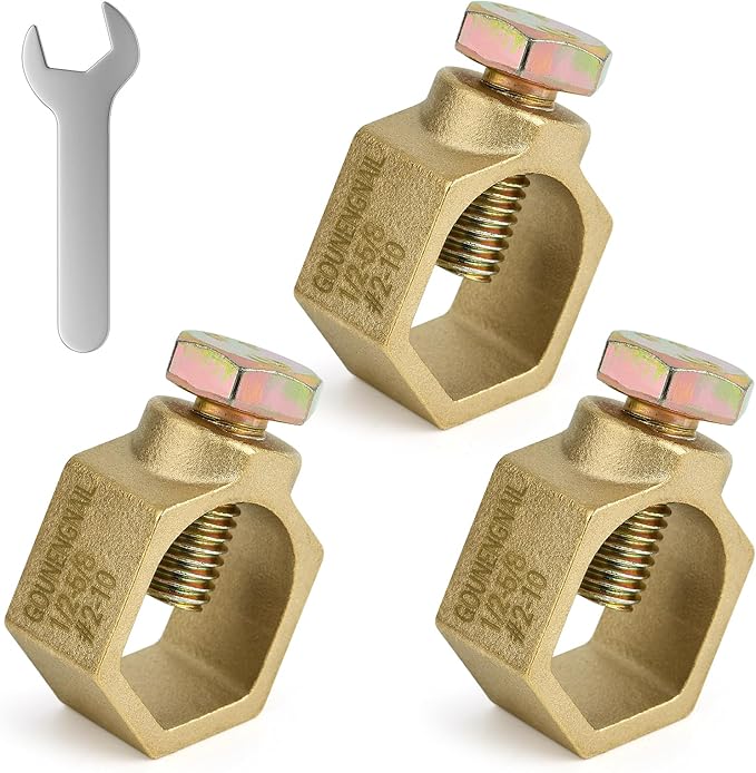 3PCS Copper Ground Rod Clamp, Great for 1/2”- 5/8” Grounding Rods (3, Brass Clamp (1/2''-5/8''))