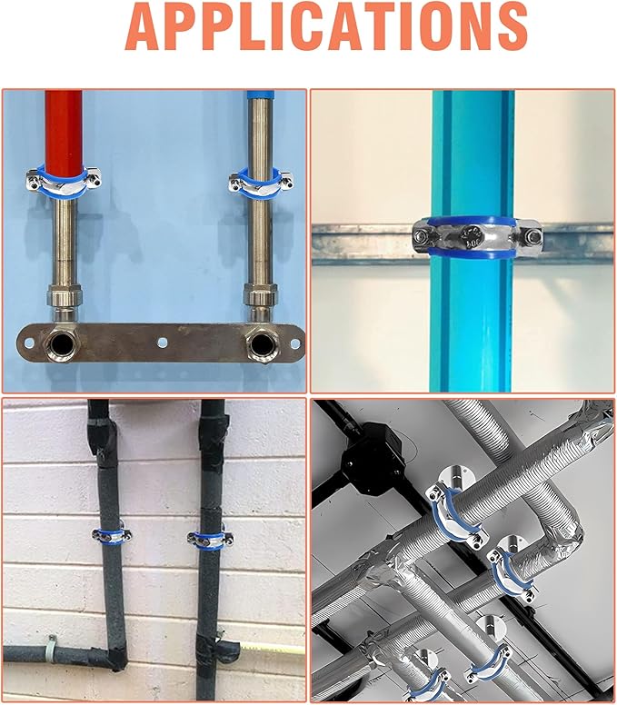 AKIHISA 2 Pcs 304 Stainless Steel Pipe Supports, Wall Mount Ceiling Mount Pipe Hanger, Pipe Holder for OD Pipe 25-27MM Adjustable Height Range 30-50mm