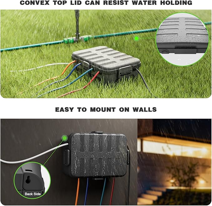 Flemoon 2-Piece Outdoor Waterproof Electrical Box Set – 12.5" x 8.5" x 5" Large & 8.1" x 4.9" x 3.1" Small Weatherproof Electrical Boxes for Power Strips, Outlets, Holiday String Lights, Black