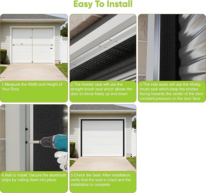 USTAR Garage Door Seal Top and Sides Kit for 16x7 ft Door - Heavy Duty Aluminum Track & 2" Brush Weather Stripping, Commercial Roll Up Door Seal, Blocks Drafts & Dust