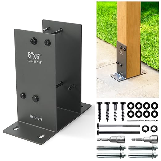 Hulave 4Pack Stainless Steel 6 x 6 (Actual: 5.5" x 5.5") Post Base, Suitable for Terrace Railing, Fence, Gazebo, Porch, etc Concrete Support Anchor Base Post Anchor Bracket (Dark Gray)