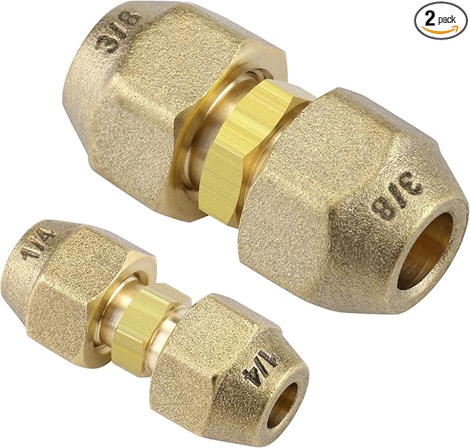 AC Pipe Connectors - 1/4" & 1/2" Copper Joints with HVAC Flare Nuts, 2 Packs