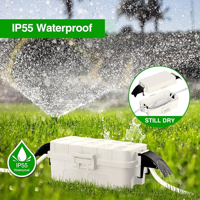 Flemoon 2-Piece Outdoor Waterproof Electrical Box Set – 12.5" x 8.5" x 5" Large & 8.1" x 4.9" x 3.1" Small Weatherproof Electrical Boxes for Power Strips, Outlets, Holiday String Lights, White
