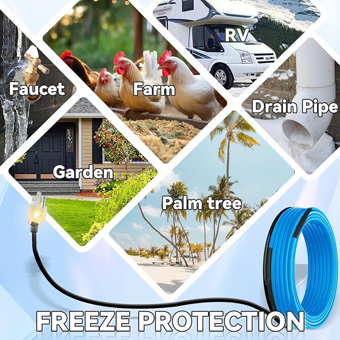 120V Heat Tape with Thermostat for Pipe Freeze Protection, 18 Feet Heat Trace for Water Pipes, 5 W/Ft, Electric Self-regulating Pipe Heating Tape for Metal And Plastic Pipes SnulyHeet
